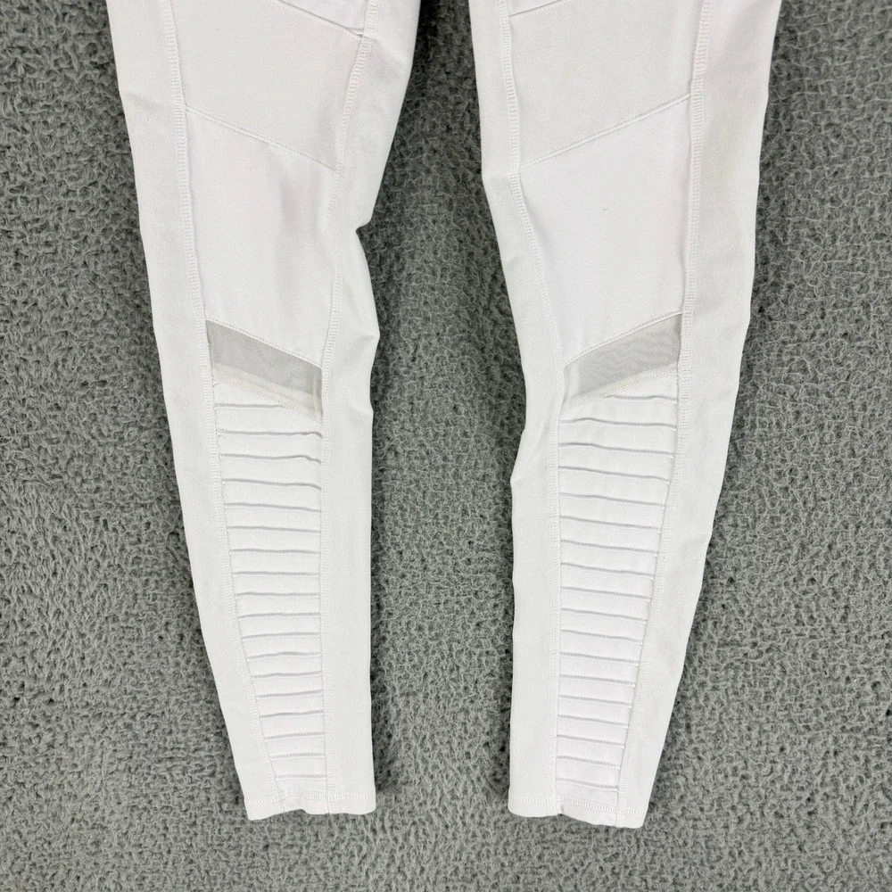 Alo Yoga Moto Leggings Womens Small White Mesh Quilted High Rise Yoga Pants Gym‎